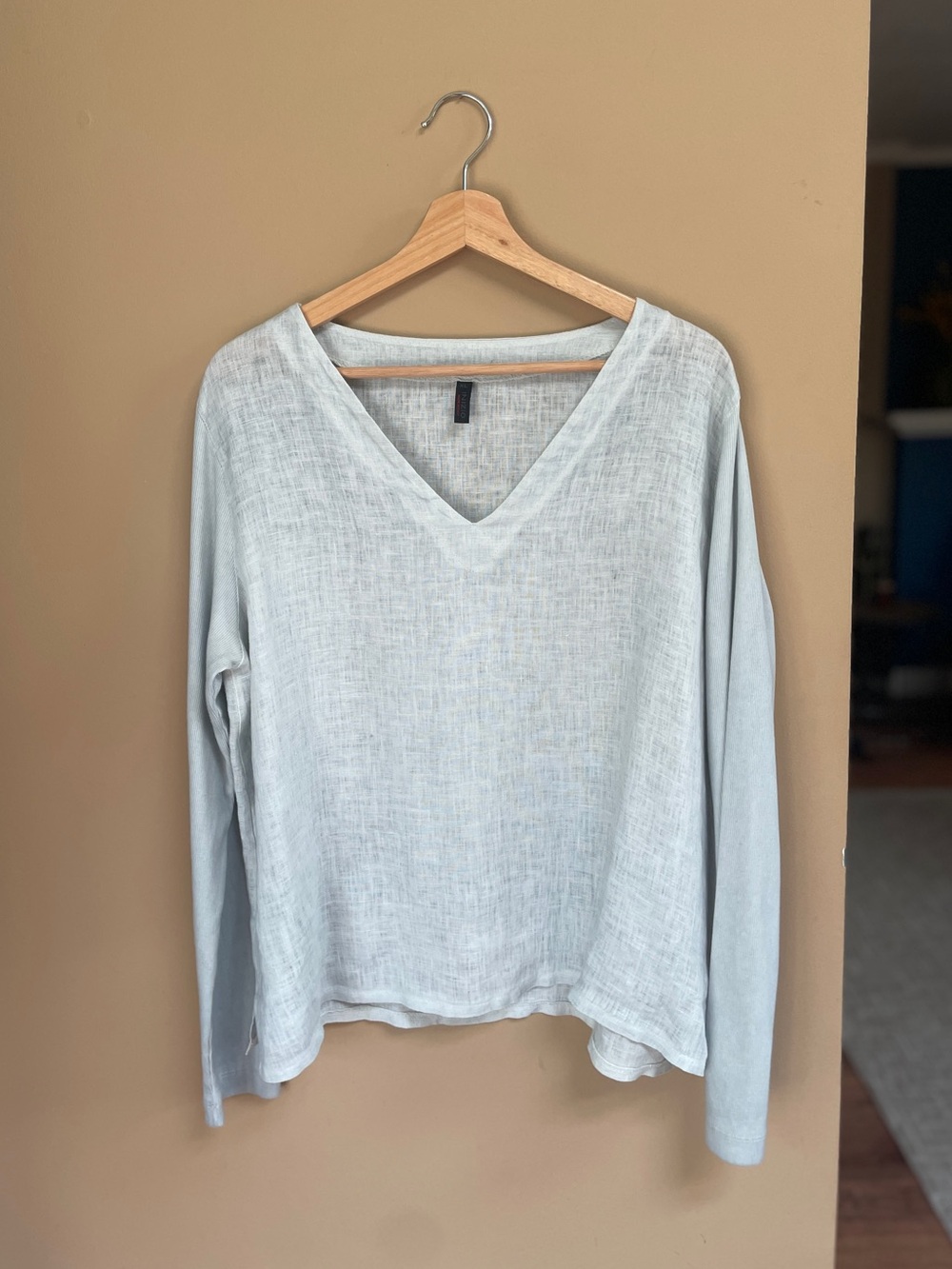 Inizio Womens Linen Blouse Top Size XL ITALY Long Sleeve Gray Lagenlook Coastal